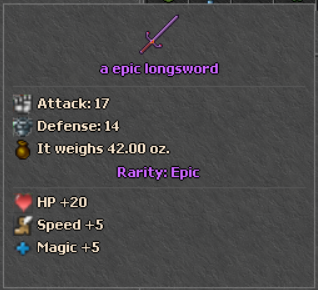 Exemplo de atributos sorteados para uma arma Epic