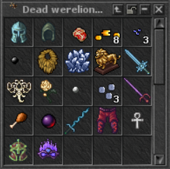 Corpse aberto com loot de raridade